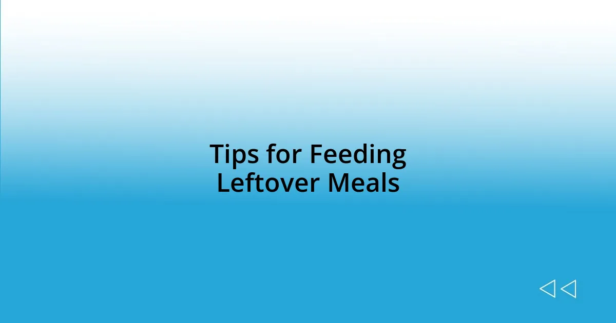 Tips for Feeding Leftover Meals
