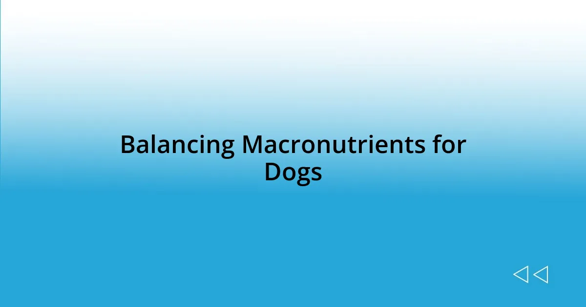 Balancing Macronutrients for Dogs